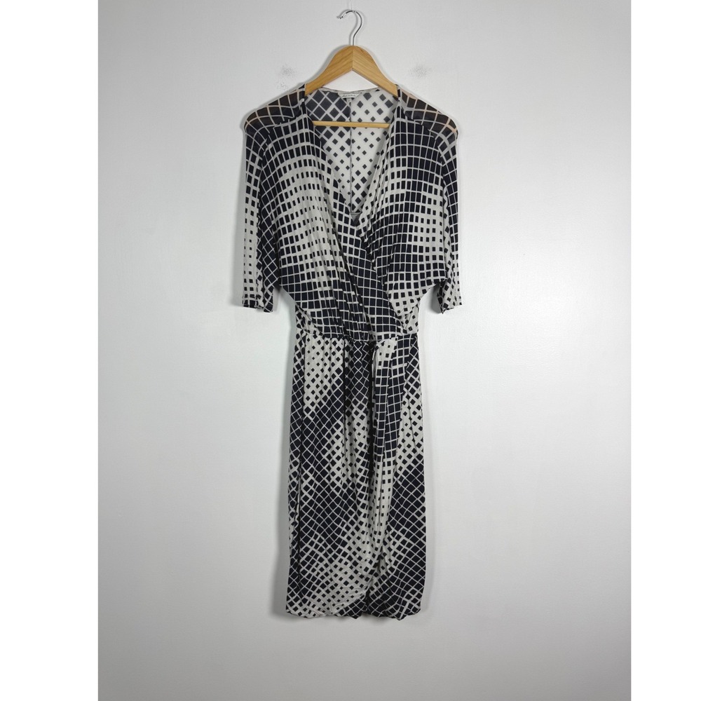 Contemporary Max Mara Womens M Faux Wrap Dress Black White Geometric Made Italy